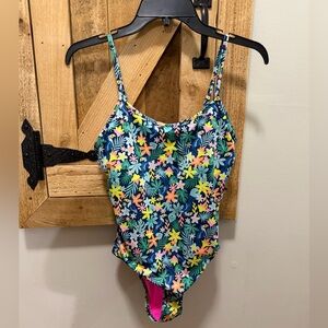 Chubbies Miss Toucan Do It Floral One Piece Swimsuit Blue Spaghetti Strap